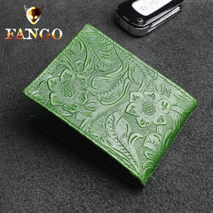 Handmade Leather Floral Mens License Wallets Cool Short Wallet Card Holder Small Card Slim Wallets for Men - imessengerbags