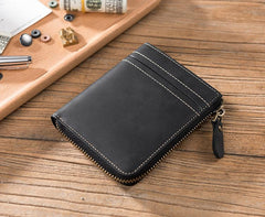 Handmade Leather Mens Cool Slim Leather Zipper Wallet Men Small Wallets Bifold for Men - imessengerbags