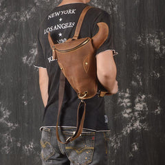 Handmade Leather Mens Cool XO Bull Backpack Sling Bag Black Travel Bag Hiking Bag for men