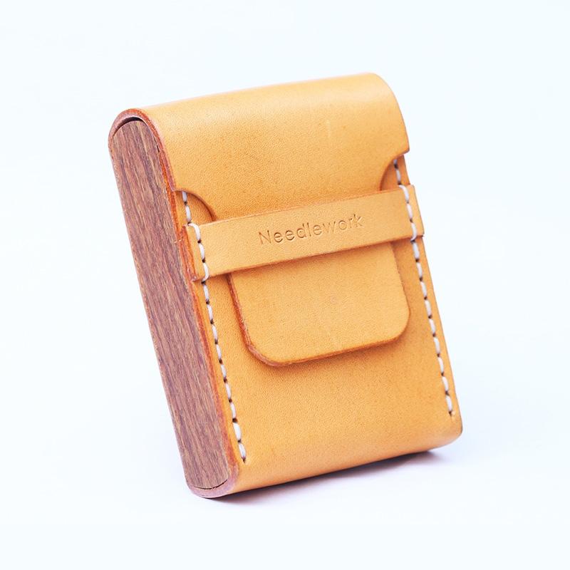 Handmade Wooden Leather Mens Cigarette Case Cool Beige Custom Cigarette Holder for Men - imessengerbags