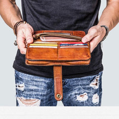 Handmade Leather Mens Cool Long Leather Wallet Bifold Clutch Wallet for Men