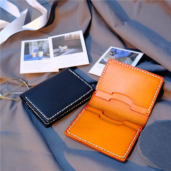 Handmade Leather Mens Cool Slim Front Pocket Card Wallet Leather Wallet Men Small Wallets  for Men - imessengerbags