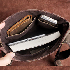 Handmade Leather Mens Cool Messenger Bag Square Bag Chest Bag Bike Bag Cycling Bag for men