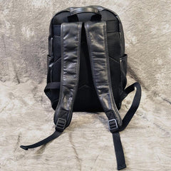 Mens Leather Cool Black Backpack for School Travel Bag Hiking Bag For Men - imessengerbags