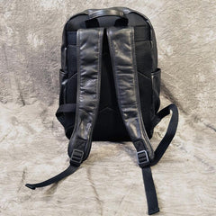 Mens Leather Cool Black Backpack for School Travel Bag Hiking Bag For Men