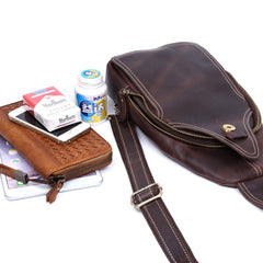 Handmade Leather Mens Cool Chest Bag Sling Bag Crossbody Bag Travel Bag Hiking Bag for men