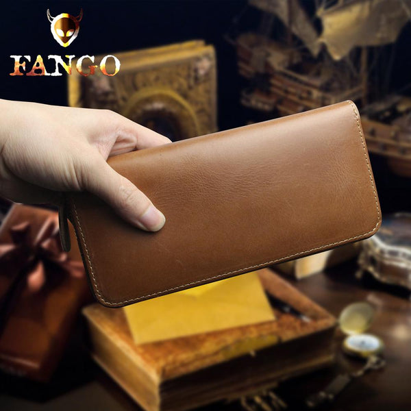Handmade Leather Mens Cool Zipper Phone Travel Long Wallet Card Holder Card Slim Clutch Wallets for Men - imessengerbags