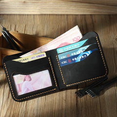 Handmade Slim Blue Leather Mens Billfold Wallet Personalize Bifold Small Wallets for Men