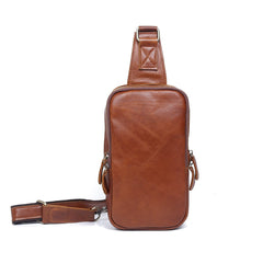 Handmade Leather Mens Cool Chest Bag Sling Bag Crossbody Bag Travel Bag Hiking Bag for men