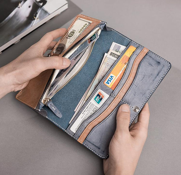 Handmade Leather Mens Clutch Wallet Cool Leather Wallet Long Phone Wallets for Men - imessengerbags