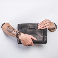 Genuine Leather Mens Clutch Cool Slim Wallet Zipper Clutch Wristlet Wallet for Men