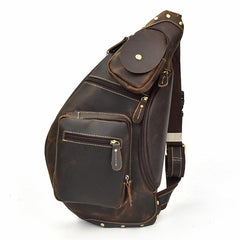 Cool Leather Chest Bag Sling CrossBody Bag Sling Travel Bag Sling Hiking Bag For Men