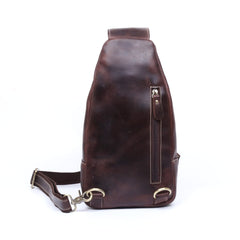 Handmade Leather Mens Cool Chest Bag Sling Bag Crossbody Bag Travel Bag Hiking Bag for men