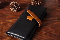 Handmade Leather Mens Cool Long Leather Wallet Bifold Clutch Wallet for Men