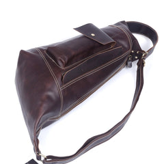 Genuine Leather Mens Cool Chest Bag Sling Bag Crossbody Bag Travel Bag Hiking Bag for men