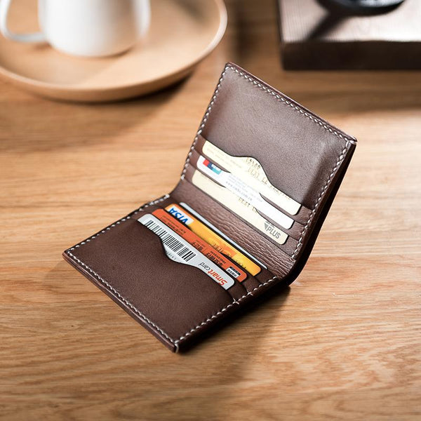 Handmade Leather Mens Cool Slim Leather Wallet Men Small Wallets Bifold for Men - imessengerbags