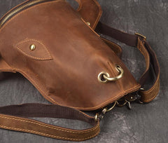 Handmade Leather Mens Cool XO Bull Backpack Sling Bag Black Travel Bag Hiking Bag for men