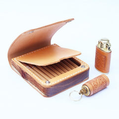 Handmade Wooden Leather Mens Cigarette Case Cool Beige Custom Cigarette Holder for Men - imessengerbags