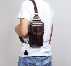 Genuine Leather Mens Cool Chest Bag Sling Bag Crossbody Bag Travel Bag Hiking Bag for men - imessengerbags