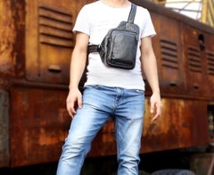 Genuine Leather Mens Cool Chest Bag Sling Bag Crossbody Bag Travel Bag Hiking Bag for men