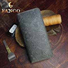 Handmade Leather Floral Mens Cool Travel Long Wallet Card Holder Card Slim Clutch Wallets for Men - imessengerbags