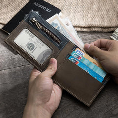 Handmade Leather Mens Cool Slim Leather Wallet Men Small Wallets Bifold for Men - imessengerbags