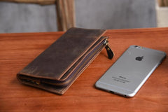 Handmade Leather Mens Cool Long Leather Wallet Cards Clutch Wallet for Men