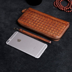 Handmade Leather Mens Cool Long Leather Wallet Card Wallet Clutch Wristlet Wallet for Men - imessengerbags