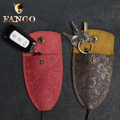 Handmade Leather Floral Mens Cool Car Key Wallet Coin Wallet Pouch Car KeyChain for Men - imessengerbags