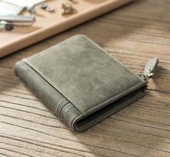 Handmade Leather Mens Cool Slim Leather Zipper Wallet Men Small Wallets Bifold for Men - imessengerbags