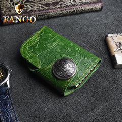 Handmade Leather Floral Mens Cool Short Wallet Card Holder Small Card Slim Wallets for Men - imessengerbags