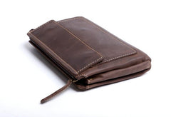 Genuine Leather Mens Cool Long Leather Wallet Zipper Clutch Wristlet Wallet for Men - imessengerbags