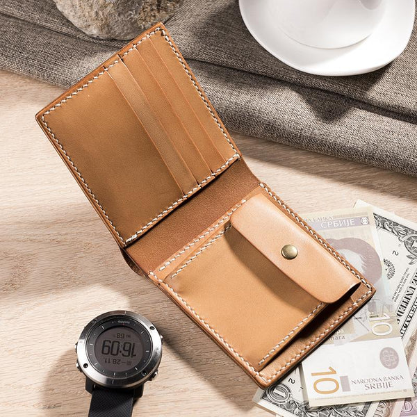 Handmade Leather Mens Cool Slim Leather Wallet Men Small Wallets Bifold for Men - imessengerbags