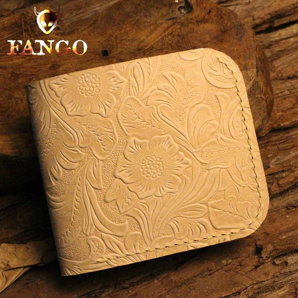 Handmade Leather Floral Mens Cool Slim Leather Wallet Men billfold Wallets Bifold for Men - imessengerbags