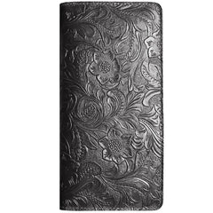 Handmade Leather Floral Mens Cool Travel Long Wallet Passport Card Holder Card Slim Wallets for Men - imessengerbags