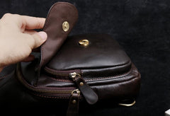 Genuine Leather Mens Cool Chest Bag Sling Bag Crossbody Bag Travel Bag Hiking Bag for men