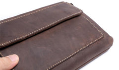 Genuine Leather Mens Cool Long Leather Wallet Zipper Clutch Wristlet Wallet for Men - imessengerbags