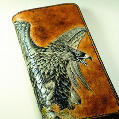 Handmade Leather Eagle Tooled Mens Long Wallet Cool Leather Wallet Clutch Wallet for Men - imessengerbags