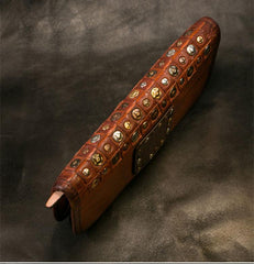 Handmade Leather Mens Chain Biker Wallet Cool Leather Wallet Long Phone Wallets for Men