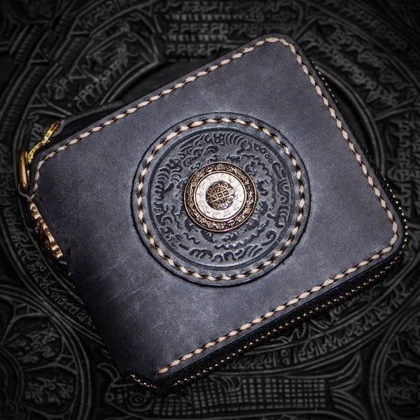 Handmade Leather Tibetan Mens billfold Wallet Cool Chain Wallet Biker Wallet for Men - imessengerbags