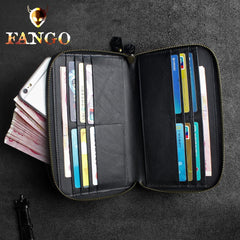 Handmade Leather Floral Tooled Mens Clutch Cool Slim Wallet Zipper Clutch Wristlet Wallet for Men