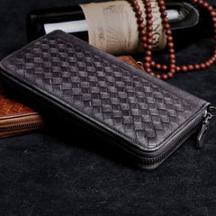 Handmade Leather Mens Cool Long Leather Wallet Card Wallet Clutch Wristlet Wallet for Men - imessengerbags