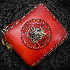 Handmade Leather Small Tooled Mens billfold Wallet Cool Chain Wallet Biker Wallet for Men