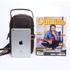 Genuine Leather Mens Cool Chest Bag Sling Bag Crossbody Bag Travel Bag Hiking Bag for men