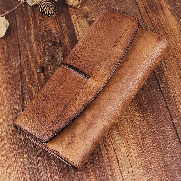Handmade Leather Mens Cool Long Leather Wallet Trifold Clutch Wallet for Men - imessengerbags