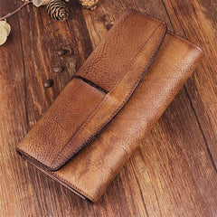 Handmade Leather Mens Cool Long Leather Wallet Trifold Clutch Wallet for Men - imessengerbags