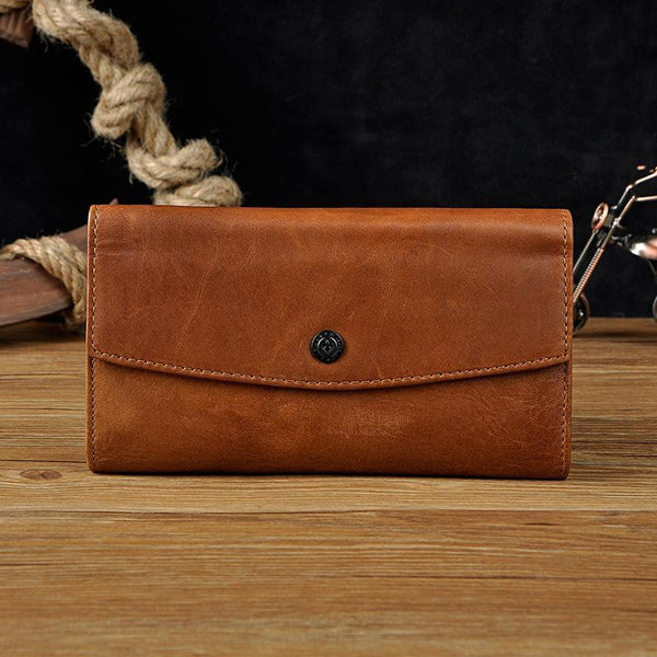 Cool Mens Leather Long Wallet for Men Long Trifold Brown Wallets - imessengerbags