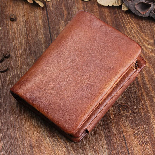 Handmade Mens Cool billfold Leather Wallet Men Small Zipper Wallets Trifold for Men - imessengerbags