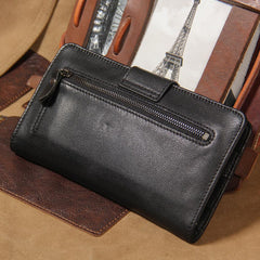 Cool Men long Leather Wallet Black Multi Cards Wallet for Men