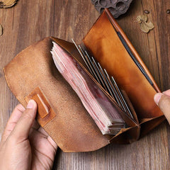 Handmade Leather Gray Mens Cool Long Leather Wallet Brown Unique Long Wallet for Men - imessengerbags